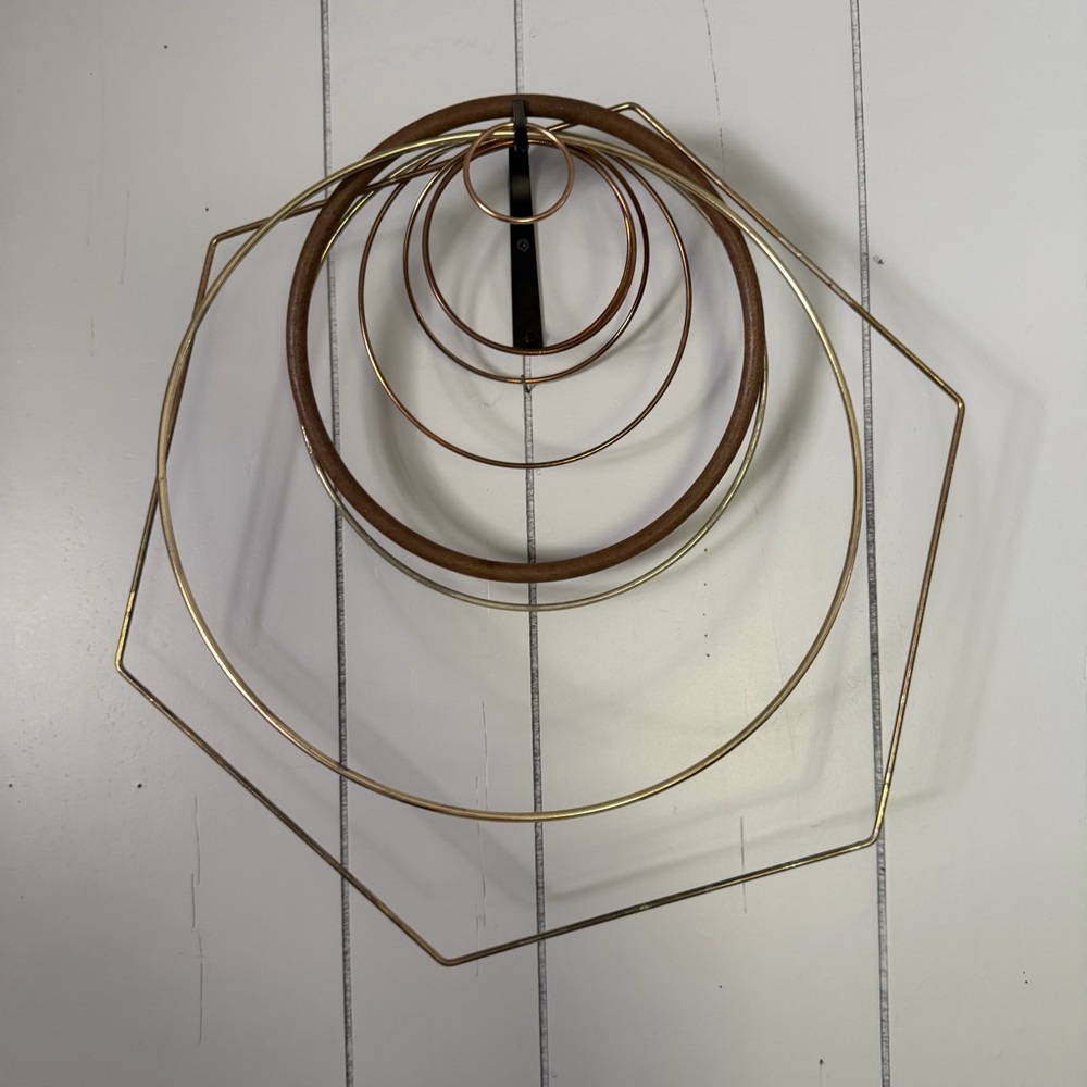 Set Of 9 Various Vintage Macrame Brass Rings One Wood One Hexagon.